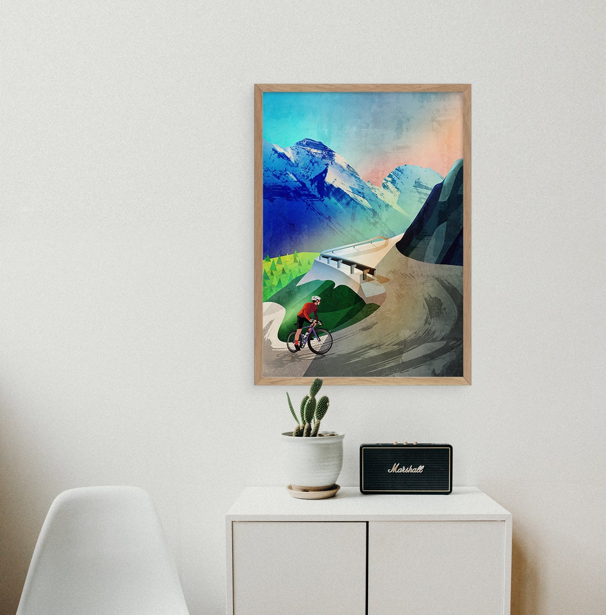 Mountain Cycling Art Print | Snow-Capped Peaks