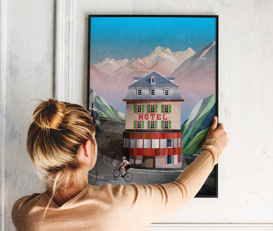 Furka Pass Cycling Art Print | Mountain Road Bicycle Wall Art