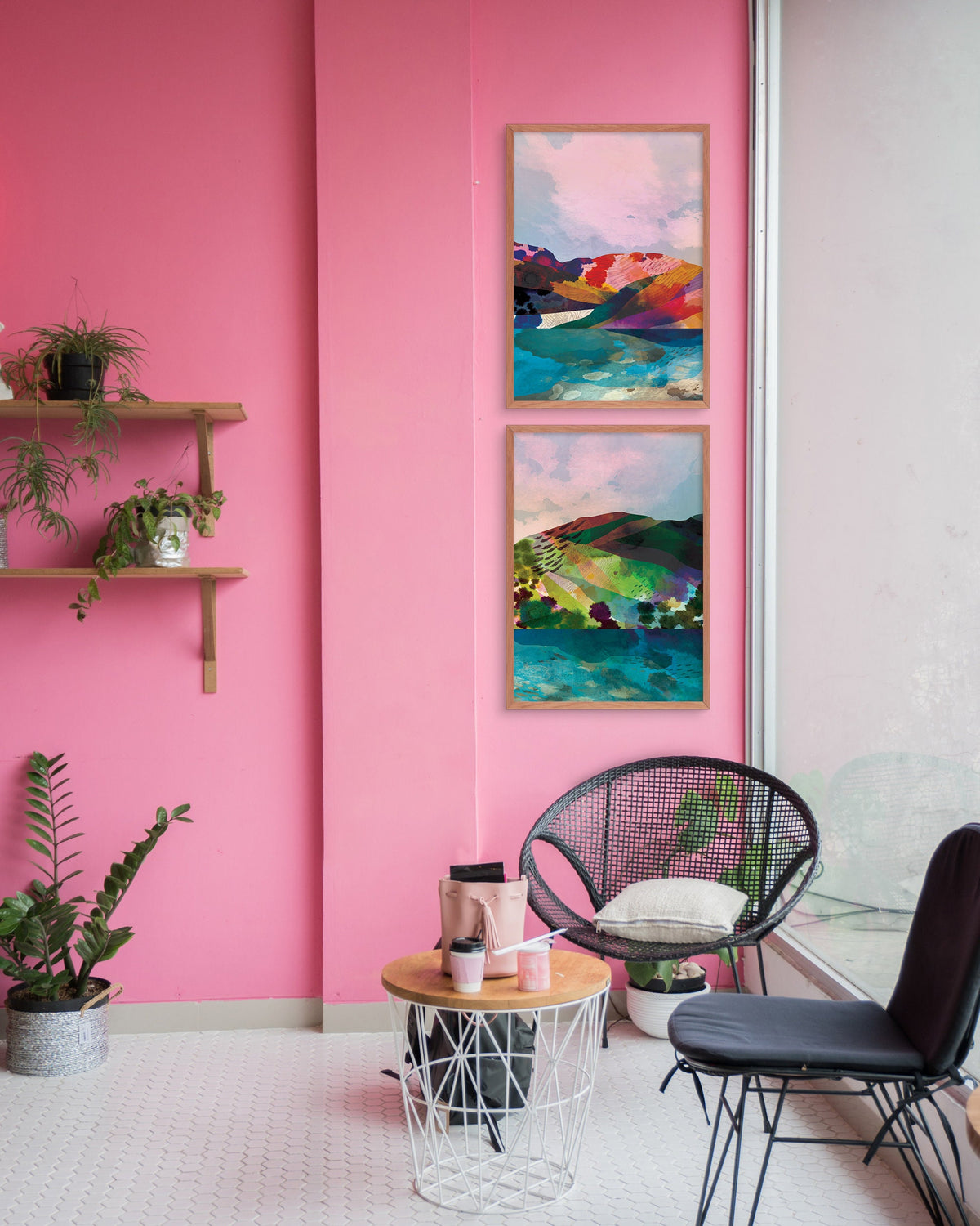 Set of two landscape art prints | Rainbow reflection.