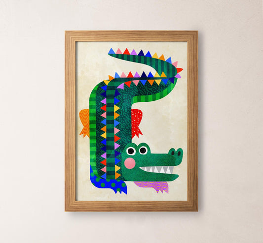 Crocodile Art Print | Colorful Kids Room Illustration Wall Art