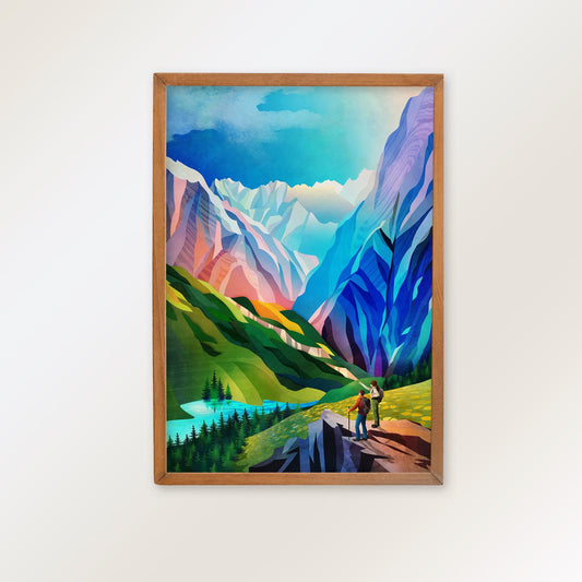 Personalized Hiking Art Print | Custom Couple Portrait Outdoor Gift