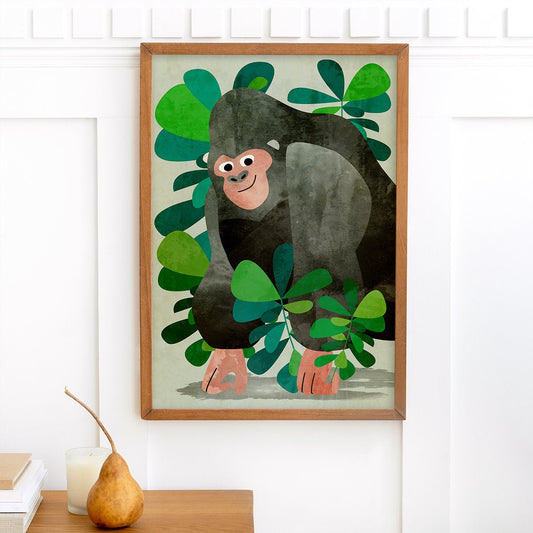 Gorilla Art Print | Kids Room Nursery Illustration Wall Art