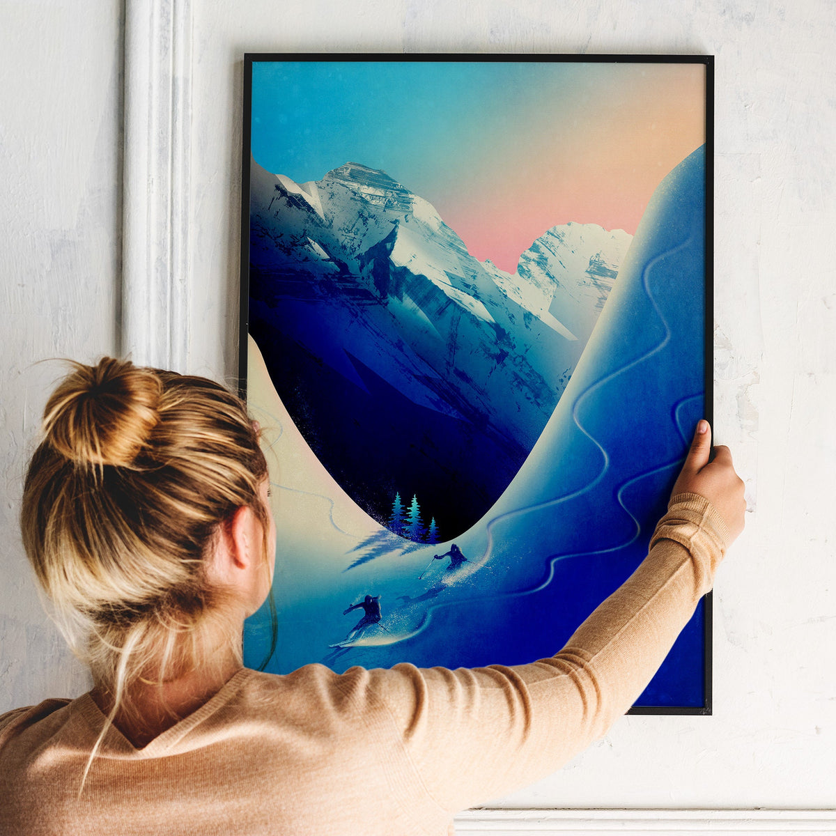 Ski Touring Couple Art Print | Skiers Winter Mountain Wall Art