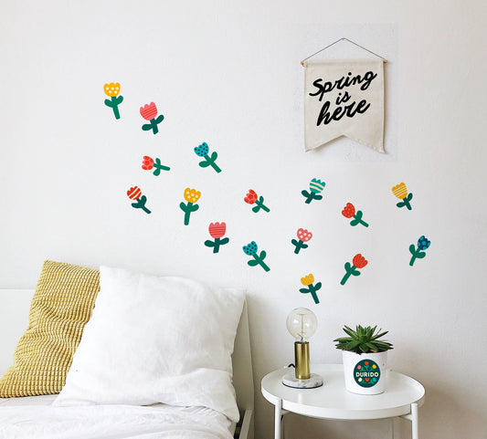 Flower Wall Decals | Set of 12 Removable Fabric Stickers.