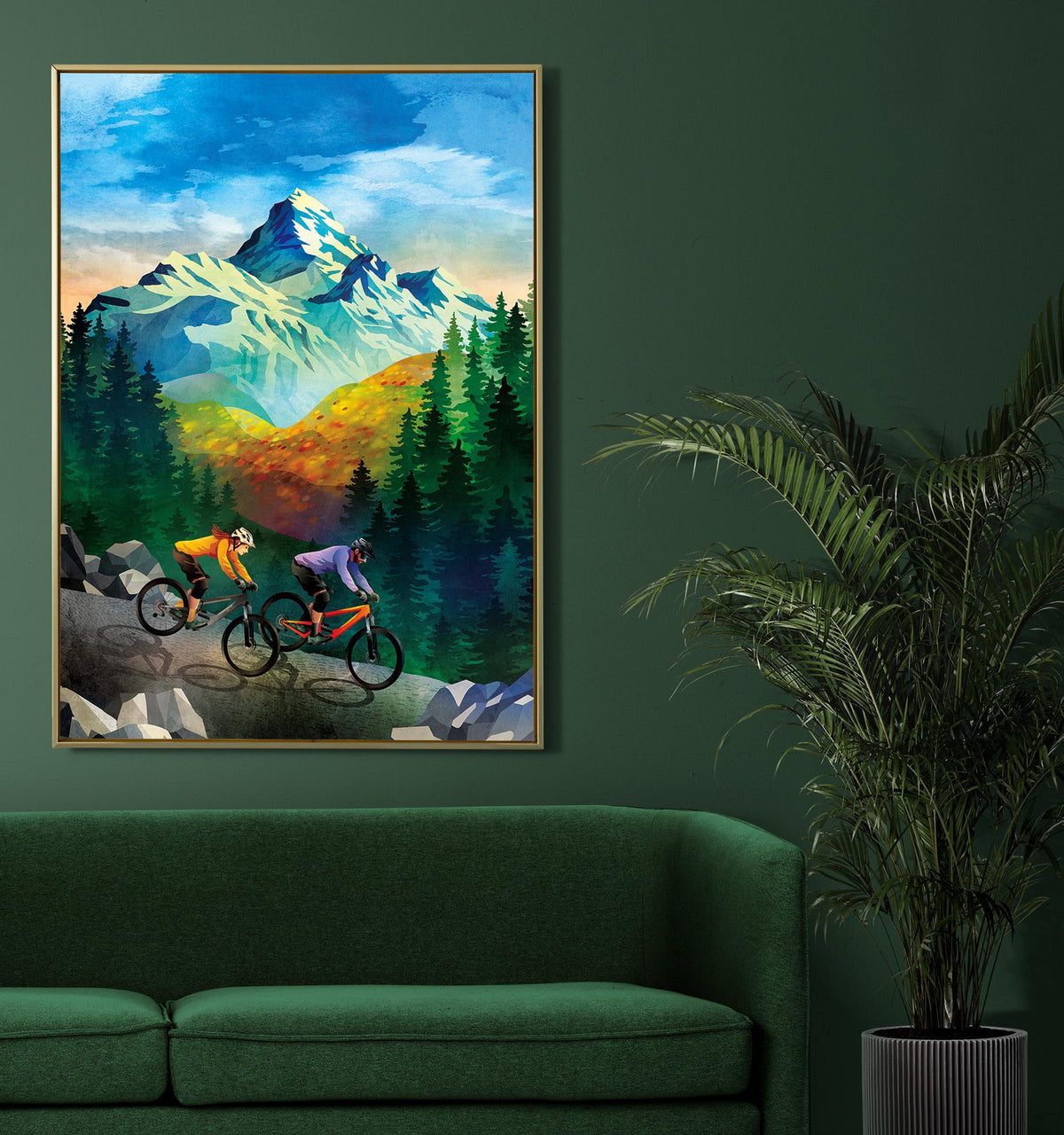 Mountain Biking Couple Art Print | Alpine Descent