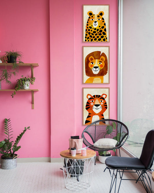 Nursery Art Prints Set of 3 | Lion Tiger Cheetah Wall Art