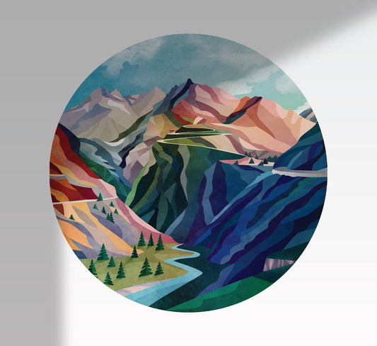 Mountain Pass Wall Decal | Self-Adhesive Removable Landscape Art.