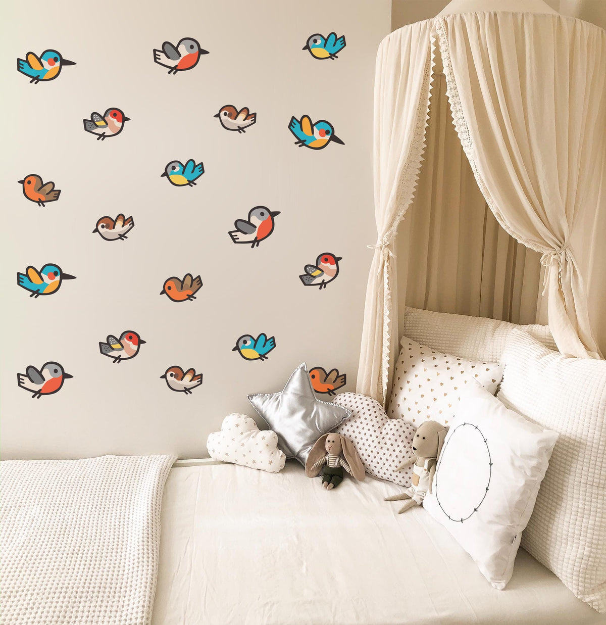 Bird Wall Decals | Set of 6 Removable Fabric Stickers