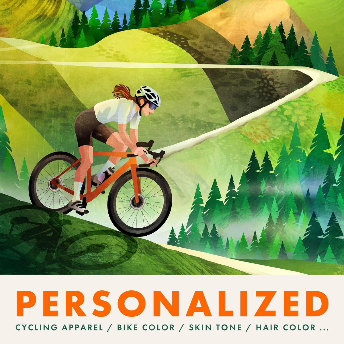 Personalized Woman Cyclist Art Print | Mountain Descent
