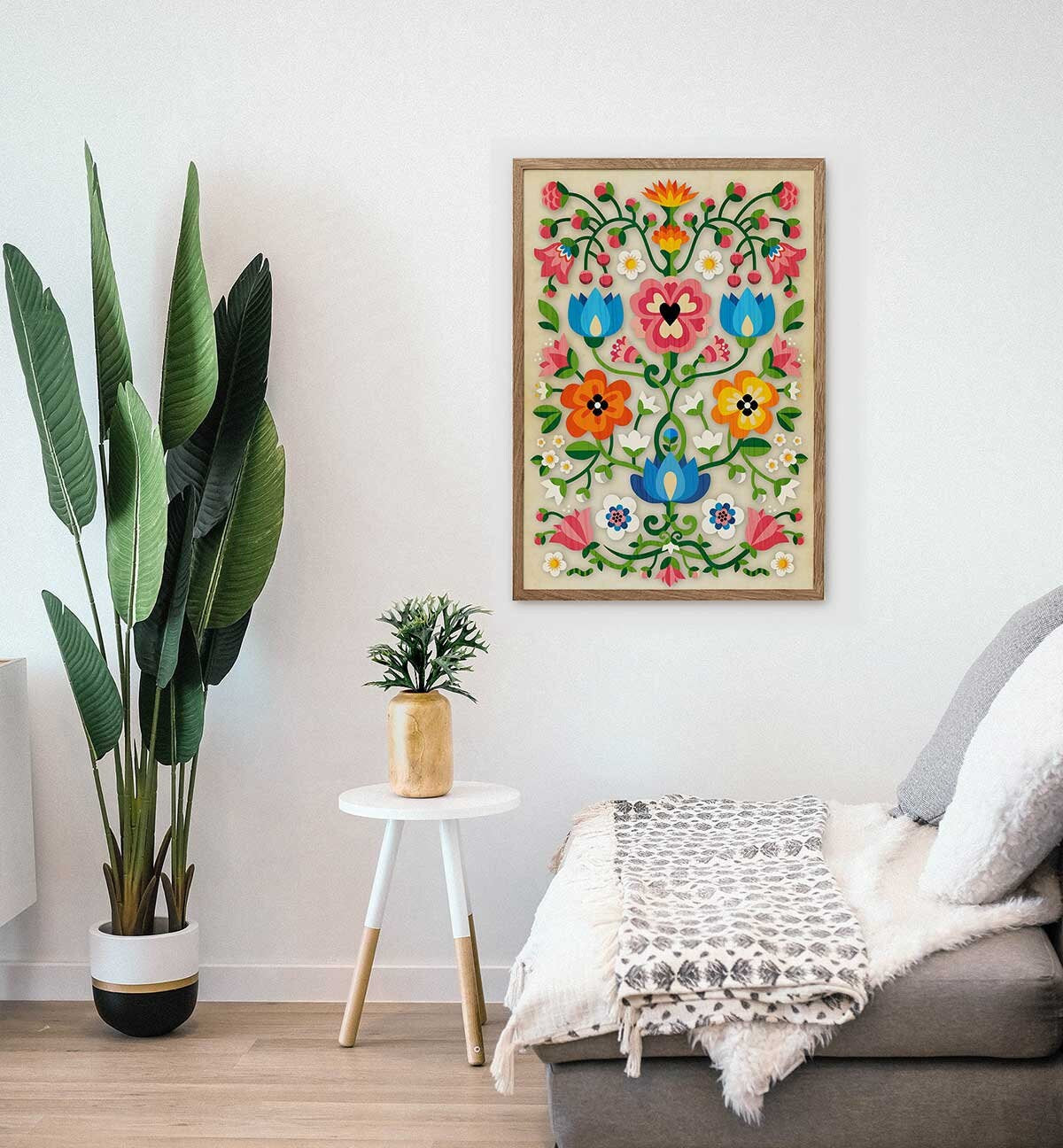 Mountain Flowers Art Print | Folk Motif Floral Wall Art
