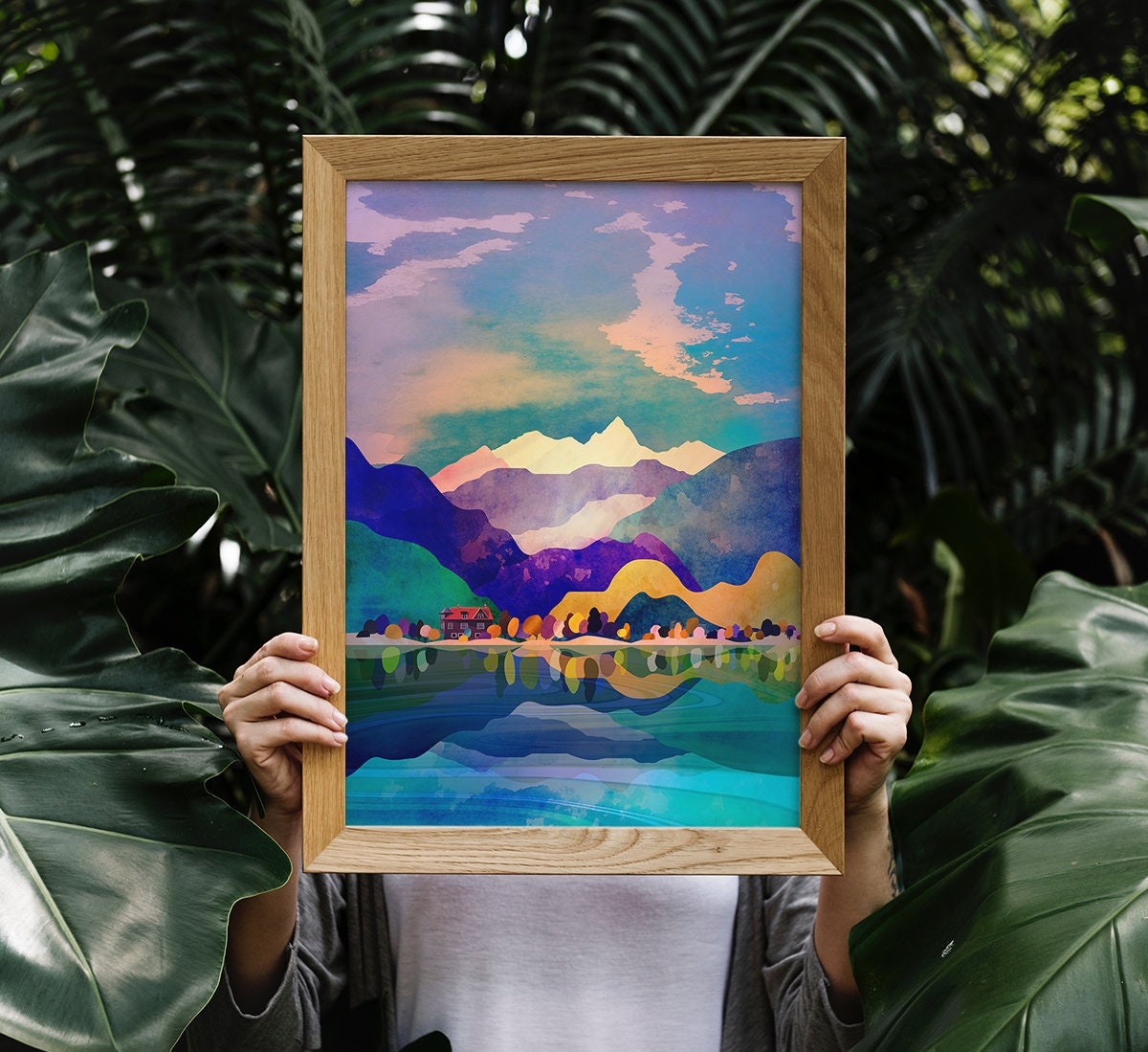 House by the Lake Art Print | Mountain Landscape Wall Art