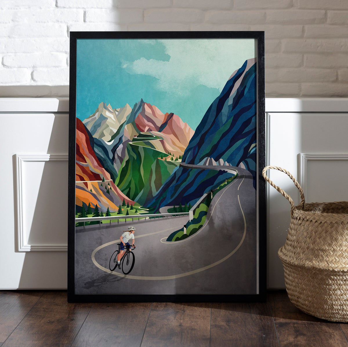 Woman Cyclist Art Print | Mountain Ascent Cycling Wall Art