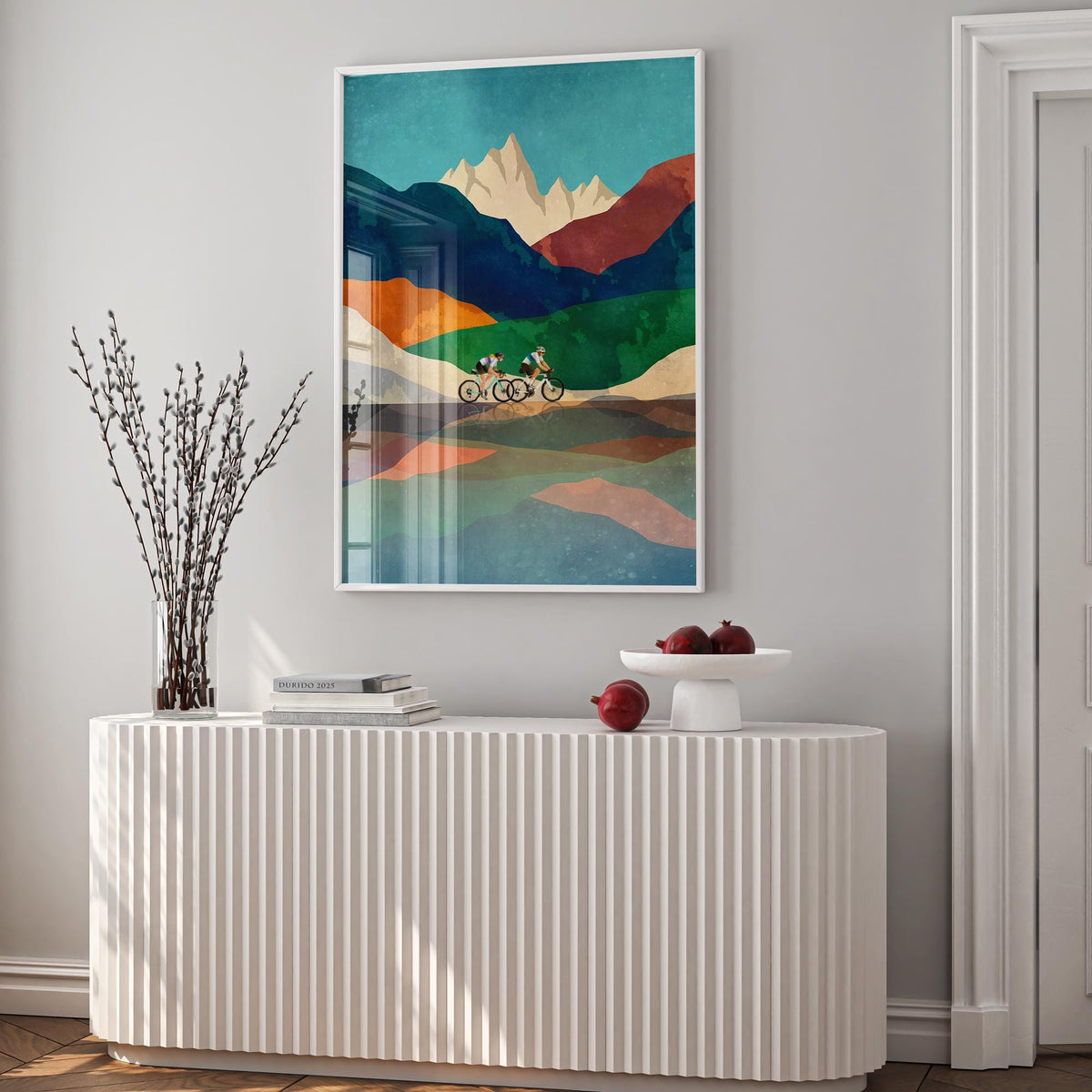 Couple Cycling Art Print | Mountain Landscape Bicycle Wall Art