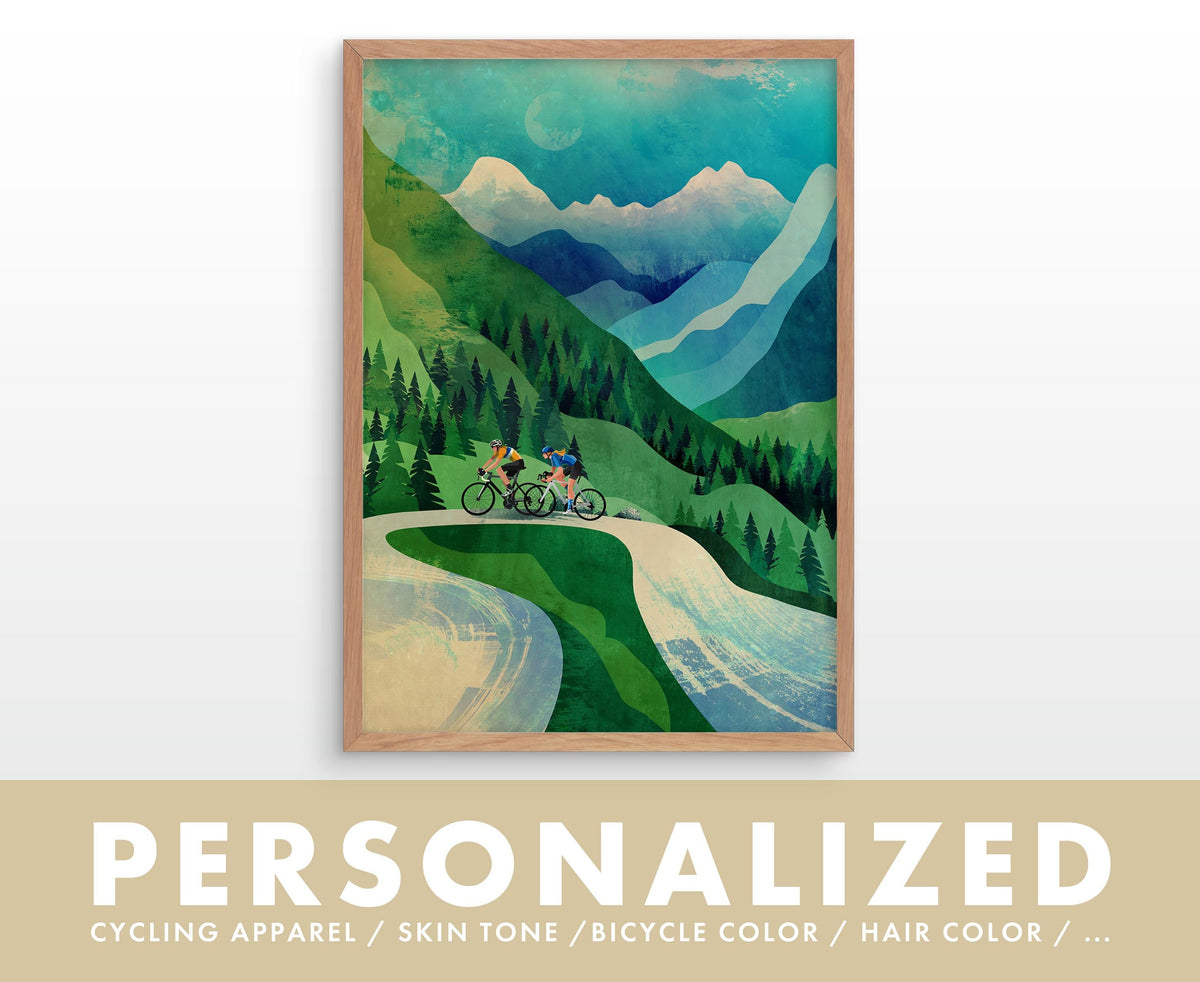 Personalized Cycling Art Print | Custom Mountain Climb Cyclist Gift