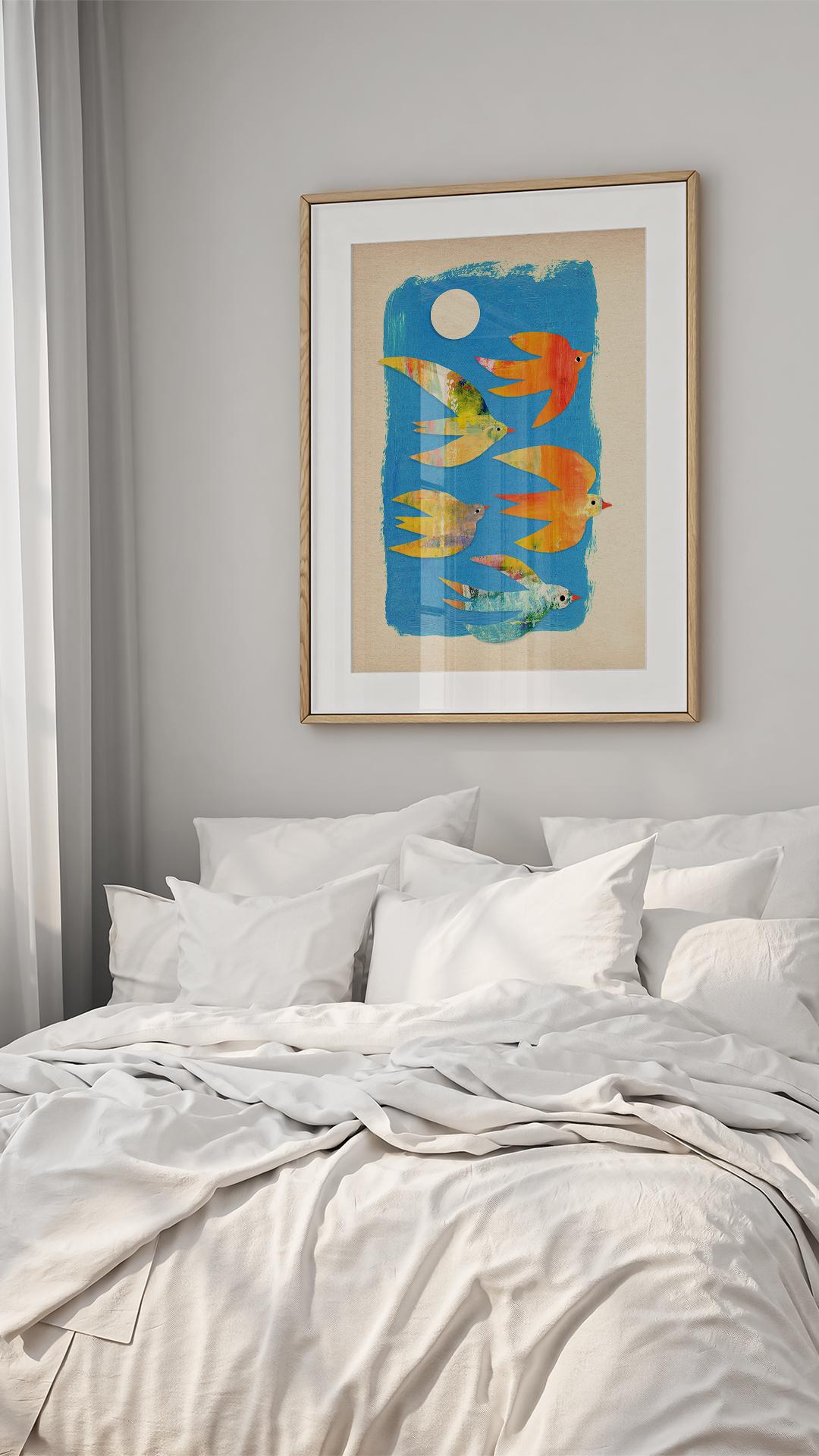 Small Flock of Birds | Mixed Media Fine Art Print