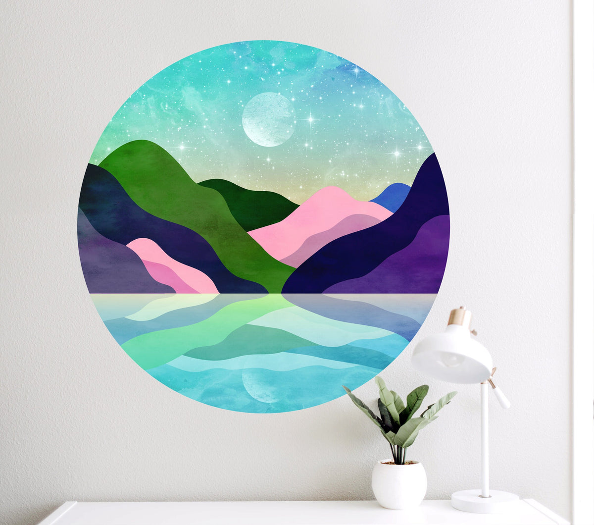 Mountain Lake Reflection Circular Decal | Round Self-Adhesive Removable Wall Sticker