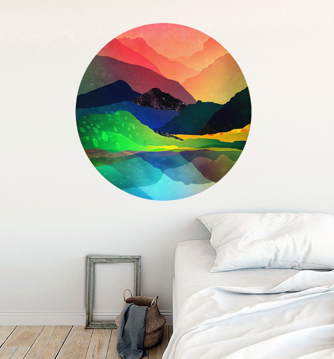 Mountains Wall Decal | Round Removable Landscape Wall Sticker