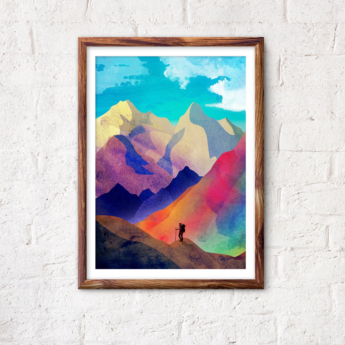 Woman Hiker Art Print | Mountain Hiking Wall Art