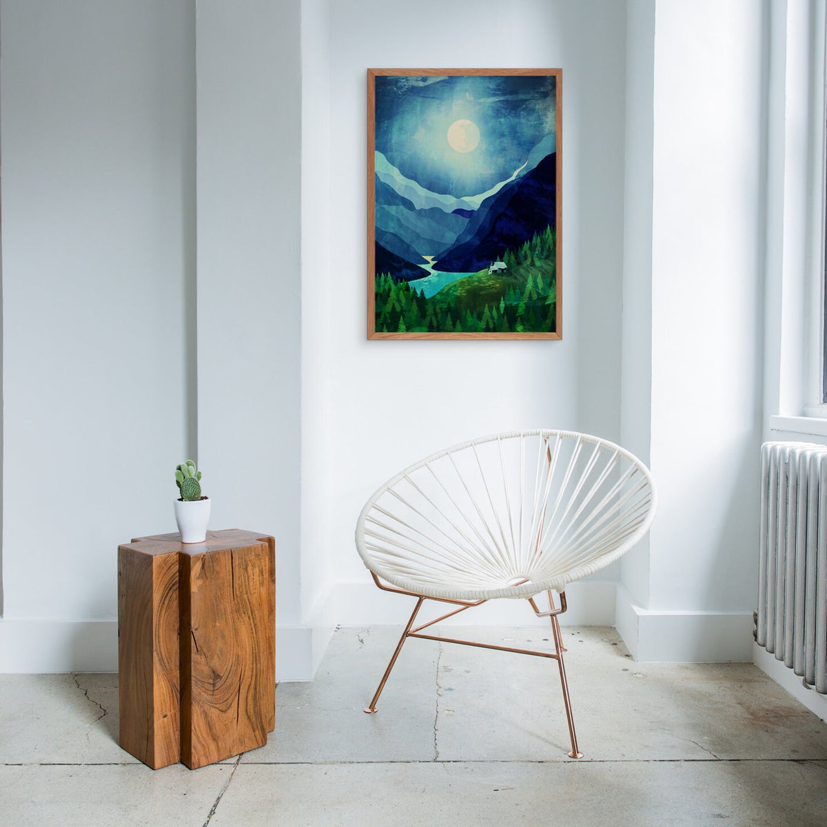 Moonlit Mountain Lake Art Print | Night Landscape Wall Art