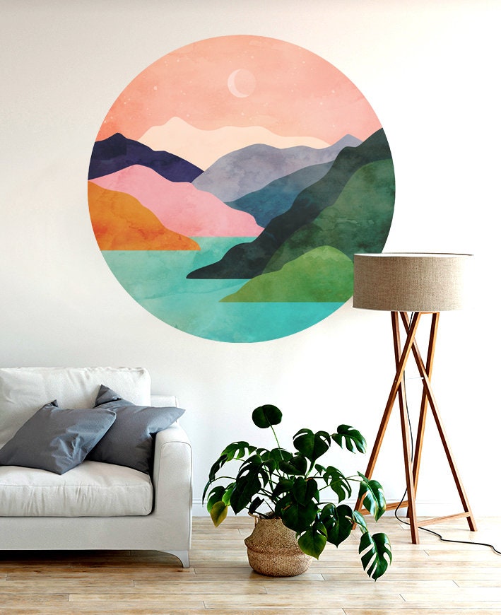 Mountains by the Ocean Wall Decal | Self-Adhesive and Removable Fabric Wall Art.