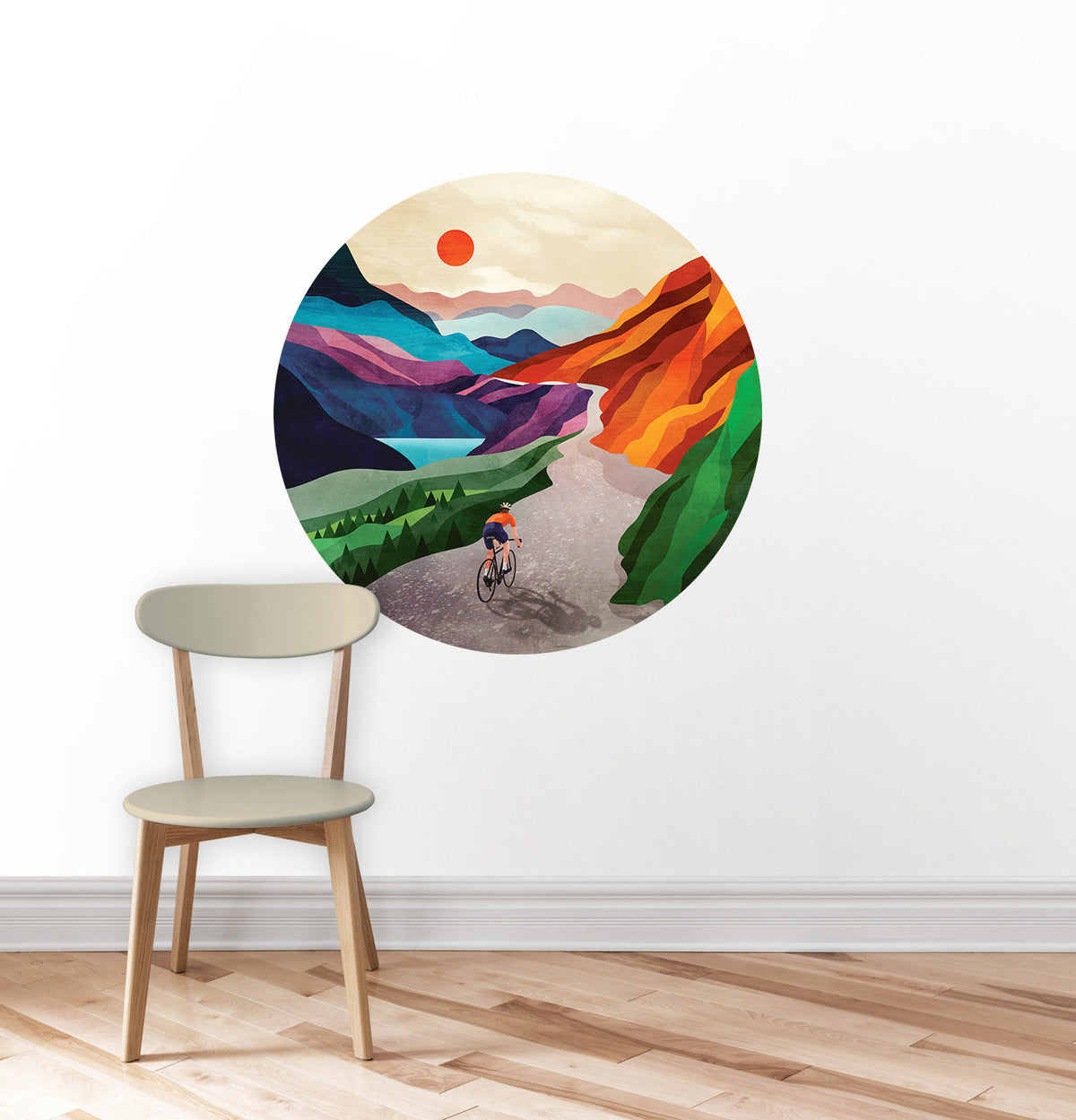 Cycling Wall Decal | Mountains Round Self-Adhesive Wall Sticker