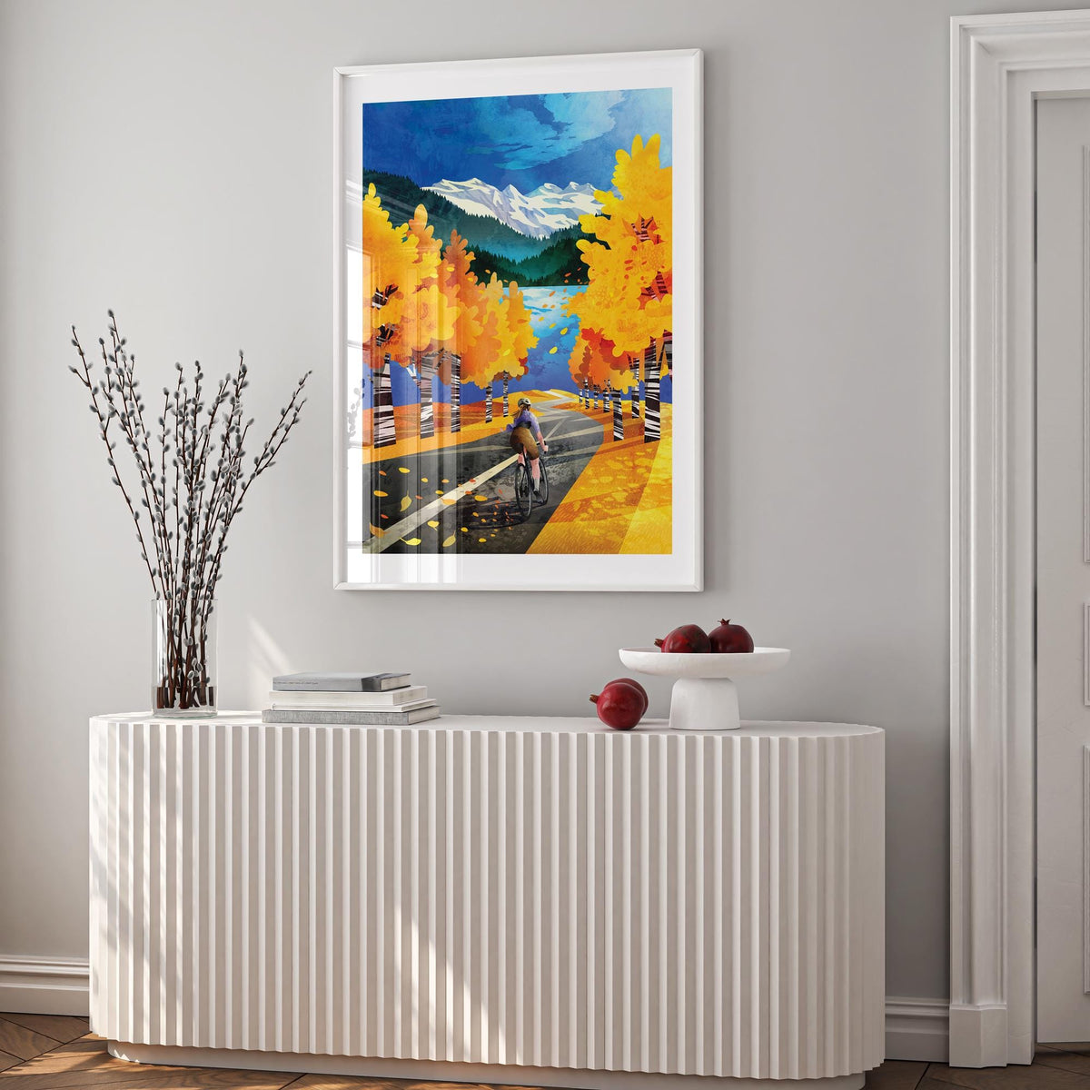 Autumn Cycling Art Print | Woman Cyclist Bicycle Wall Art