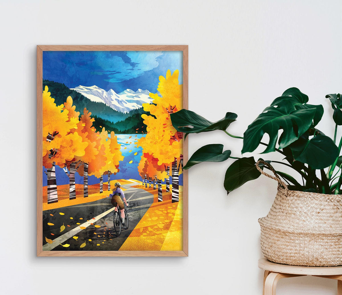 Autumn Cycling Art Print | Woman Cyclist Bicycle Wall Art