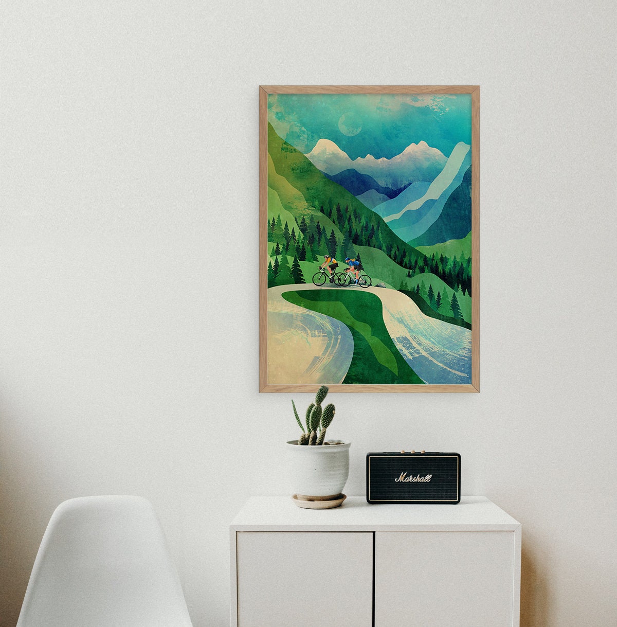 Cycling Couple Art Print | Mountain Climb Bicycle Wall Art