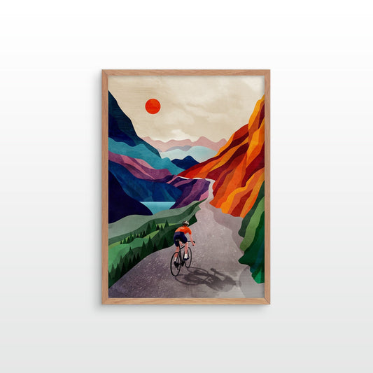 Cycling Art Print | Colorful Mountain Landscape Cyclist Gift
