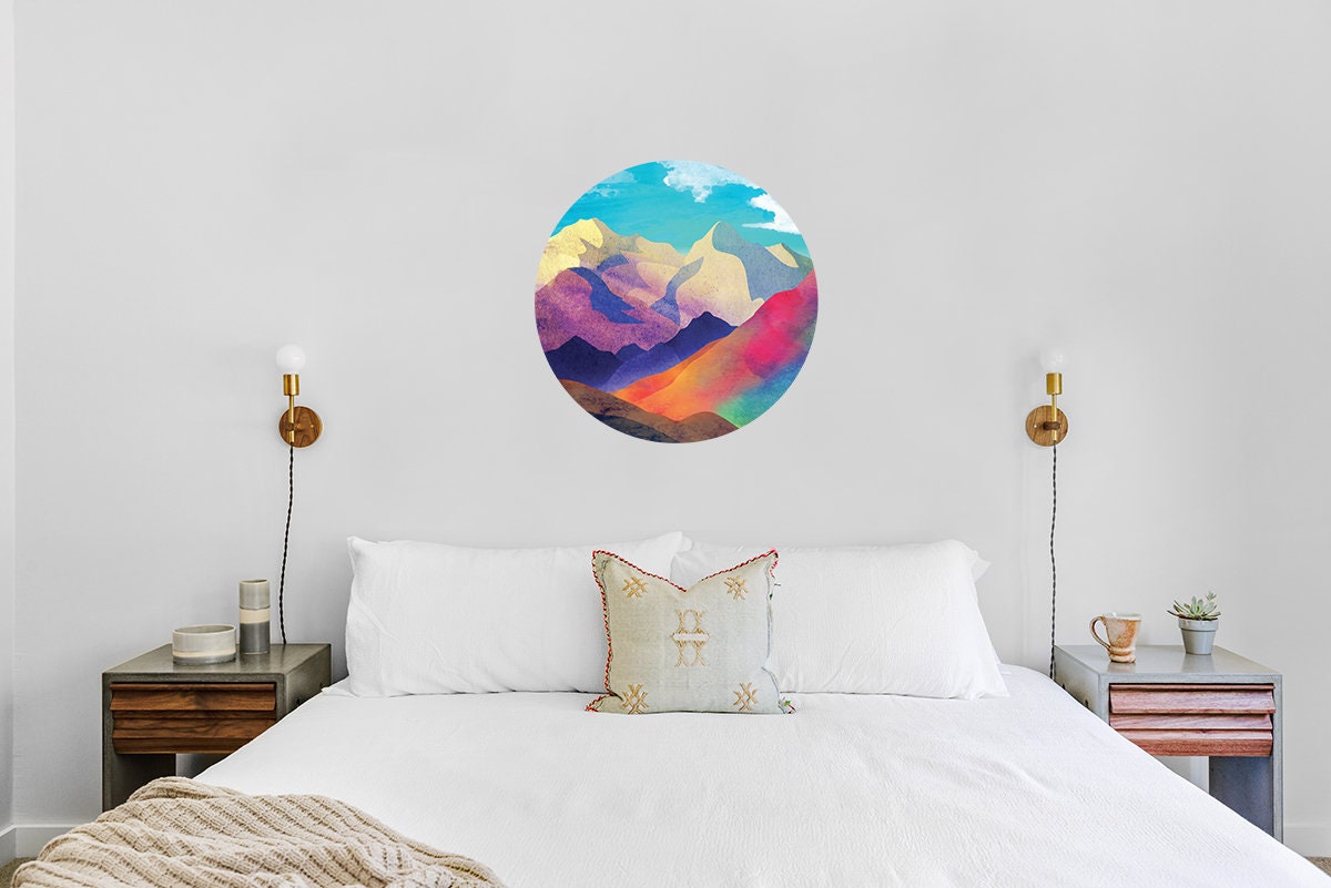 Mountain View Wall Decal | Colorful Round Removable Wall Sticker