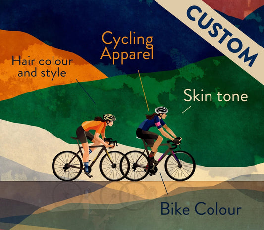 Personalized Cycling Art Print | Custom Couple Cyclist Gift