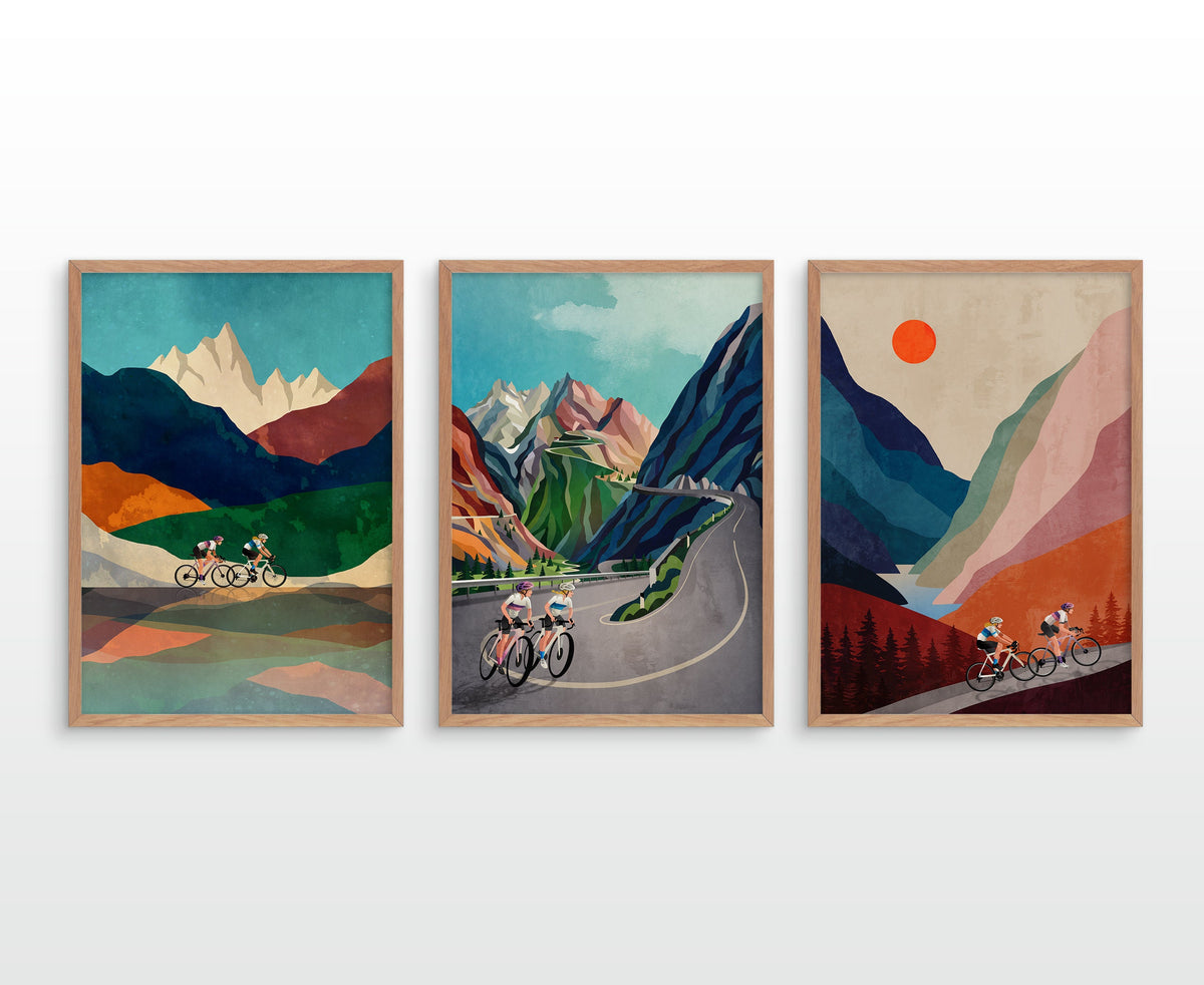 Women Cyclists Art Print Set | Three Cycling Illustrations