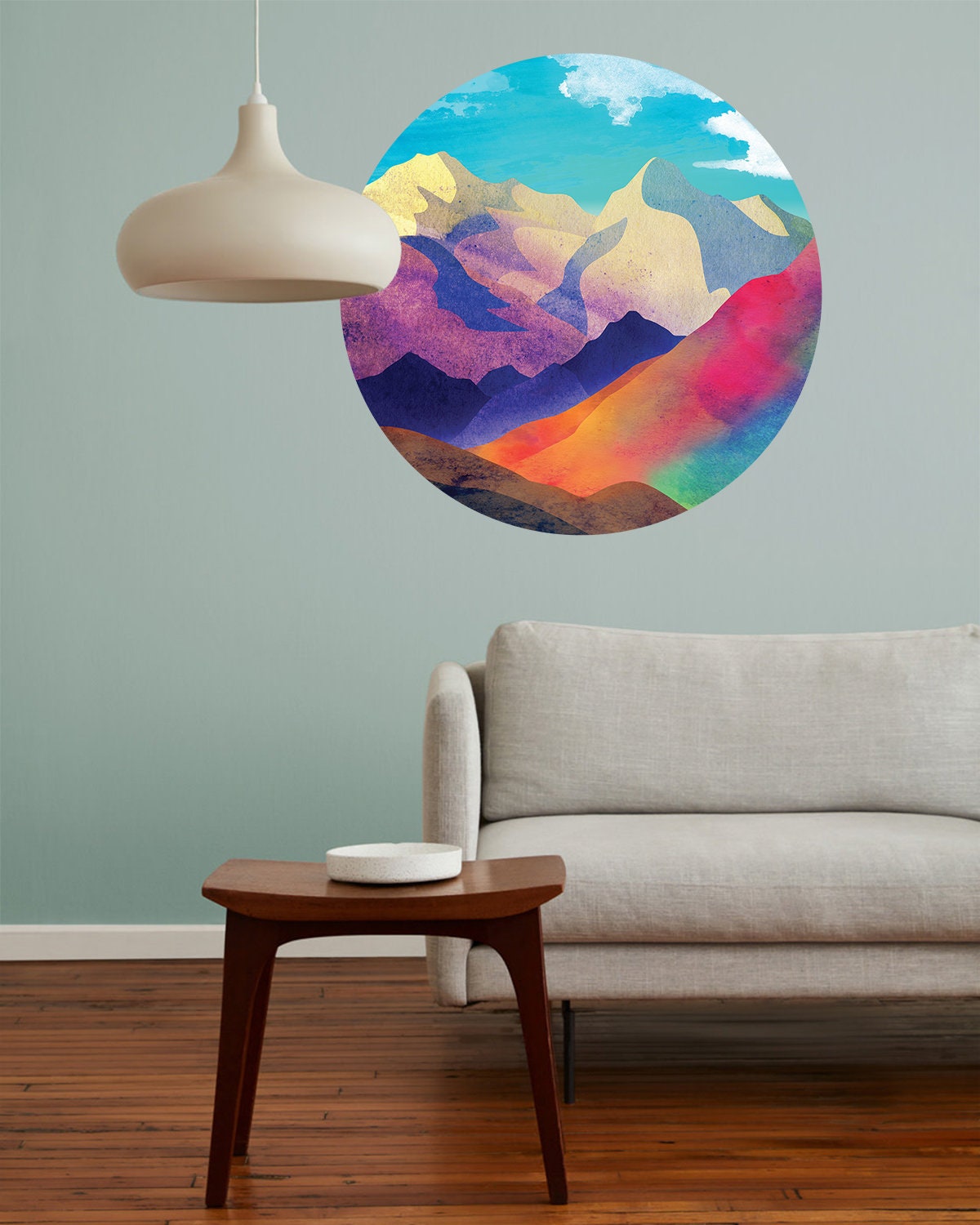 Mountain View Wall Decal | Colorful Round Removable Wall Sticker