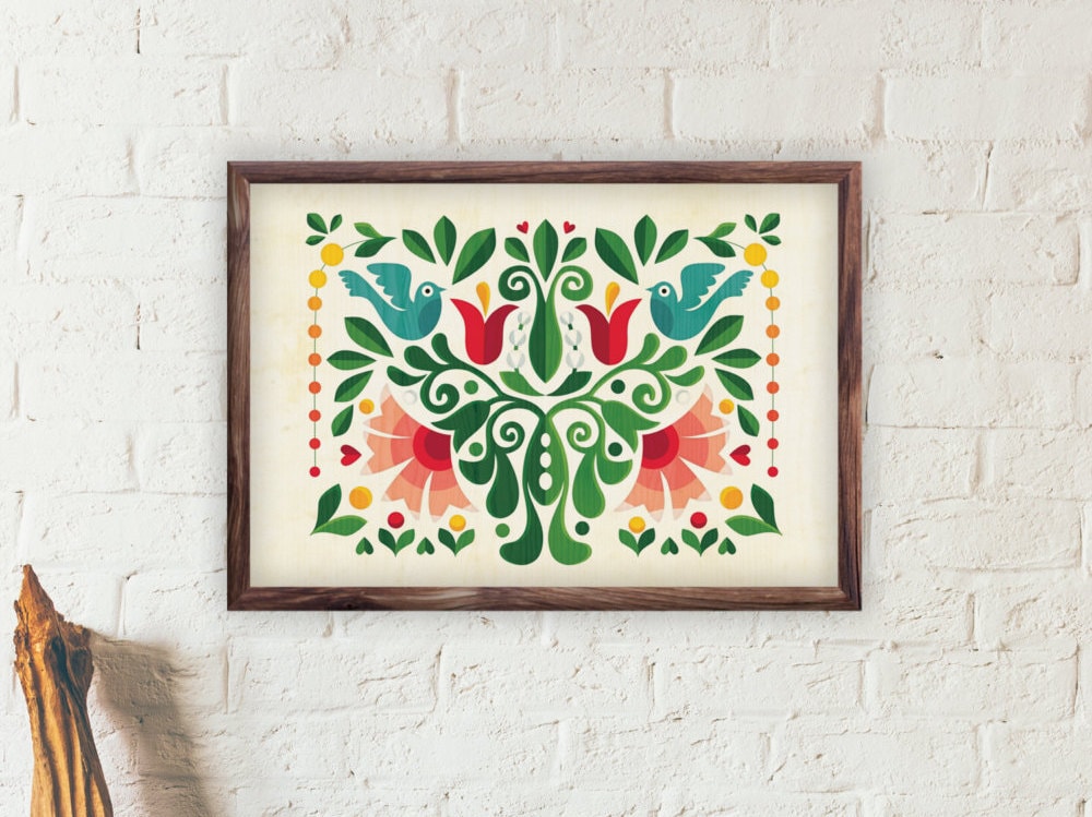 Love Birds Art Print | Folk Bird Illustration Kitchen Wall Art