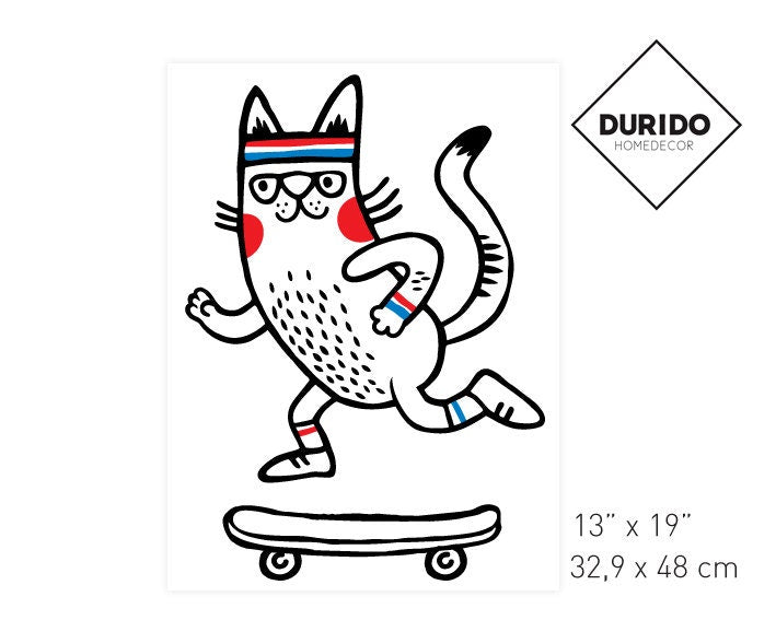 Sporty Cat Wall Decal Self adhesive and Repositionable Kids’ Room Decor