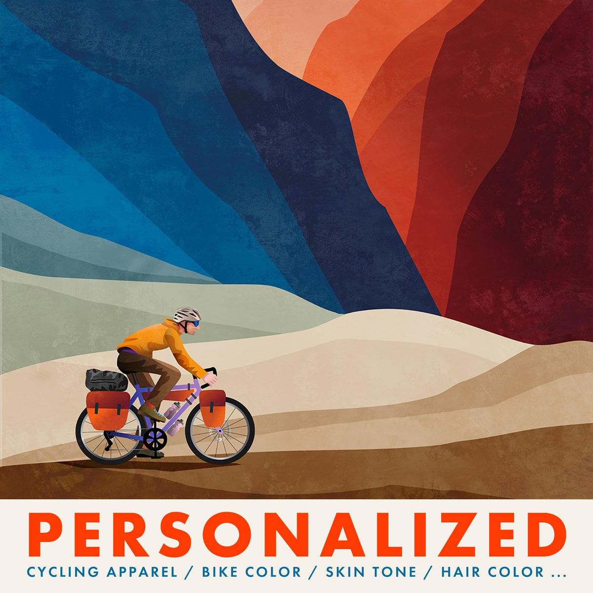 Personalized Bikepacking Art Print | Custom Cyclist Illustration