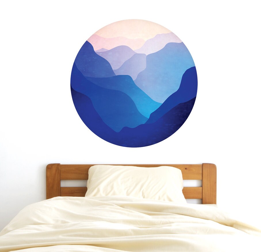 Mountain Valley Wall Decal | Round Self-Adhesive Removable Wall Sticker