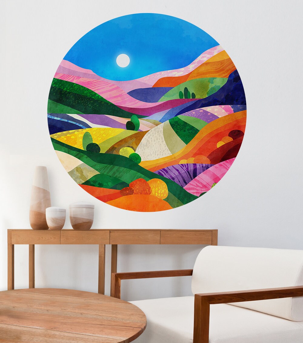 Summer Landscape Wall Decal | Round Removable Wall Sticker