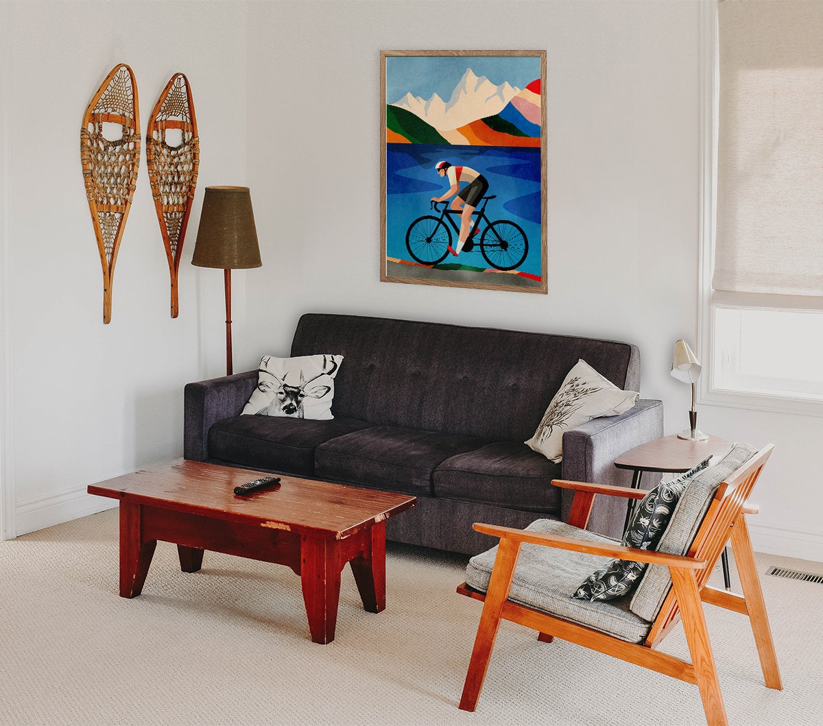 Cycling Art Print | Mountain Lake Illustration Wall Art