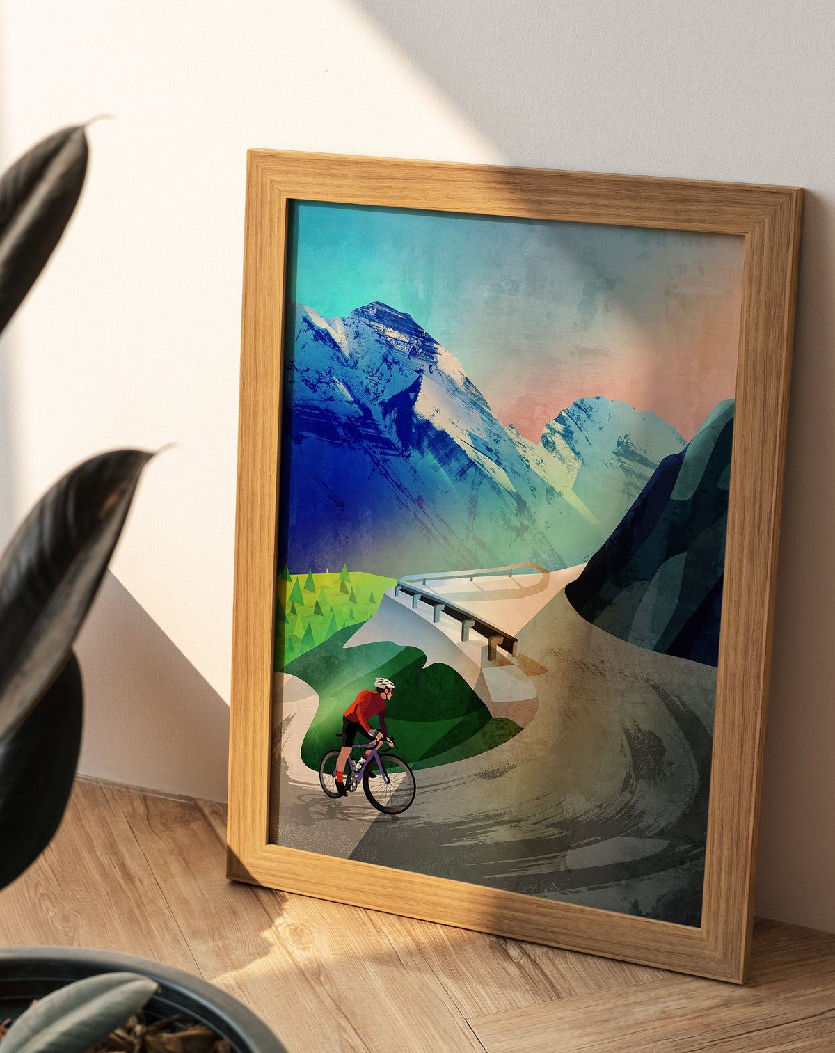 Mountain Cycling Art Print | Snow-Capped Peaks