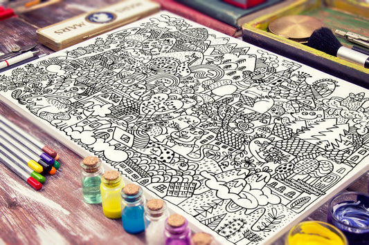Cats Town Coloring Poster | Giant A2 Colouring Page for Kids