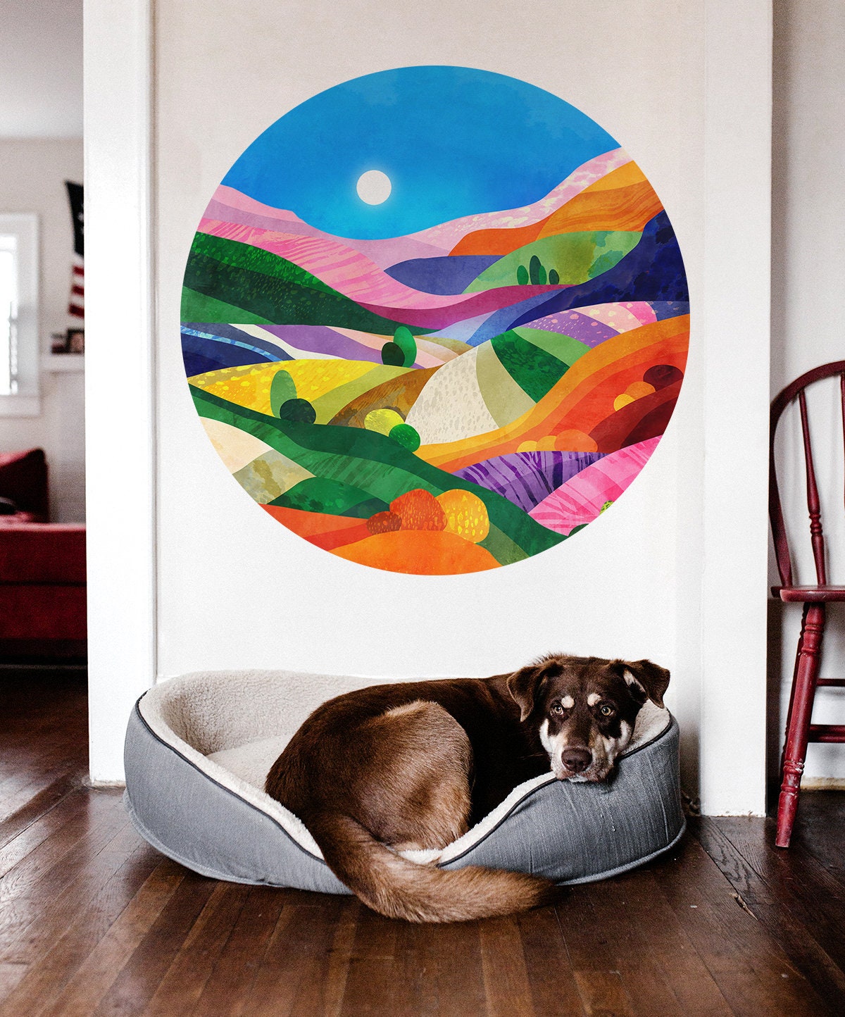 Summer Landscape Wall Decal | Round Removable Wall Sticker