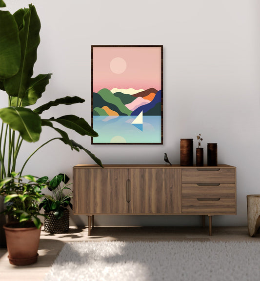 Sailing Art Print | Mountains and Ocean Illustration Wall Art