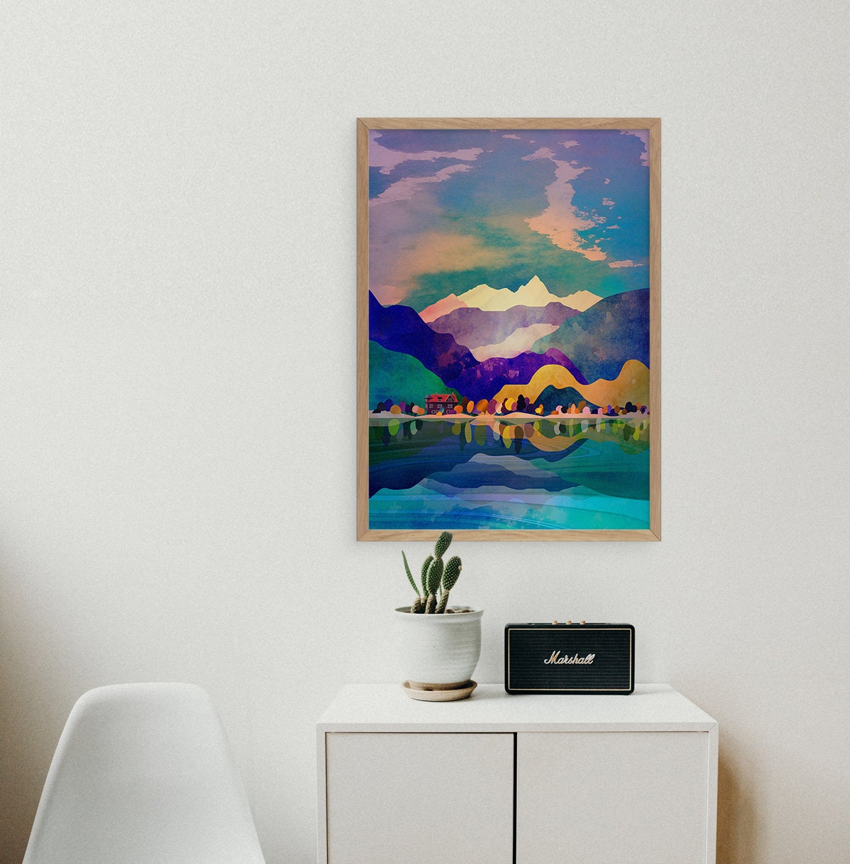 House by the Lake Art Print | Mountain Landscape Wall Art