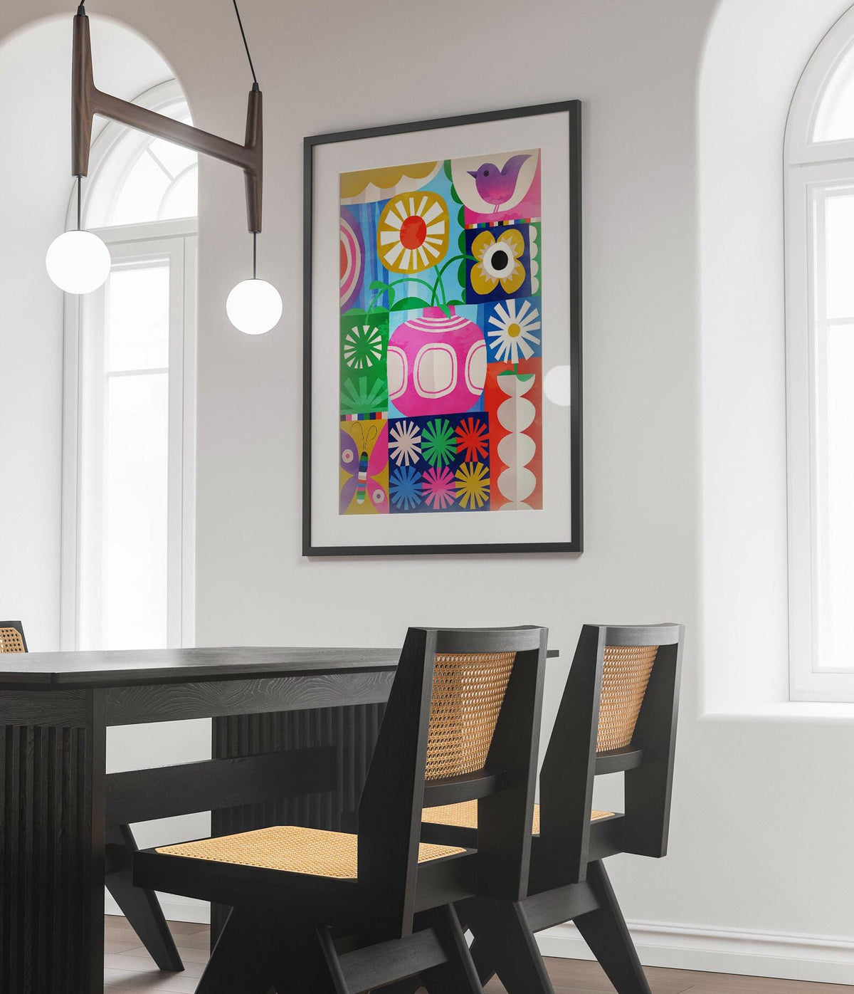 Floral Art Print | Colorful Bird and Flowers Wall Art
