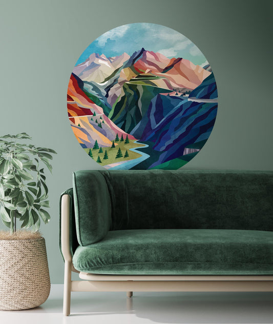 Mountain Pass Wall Decal | Self-Adhesive Removable Landscape Art.