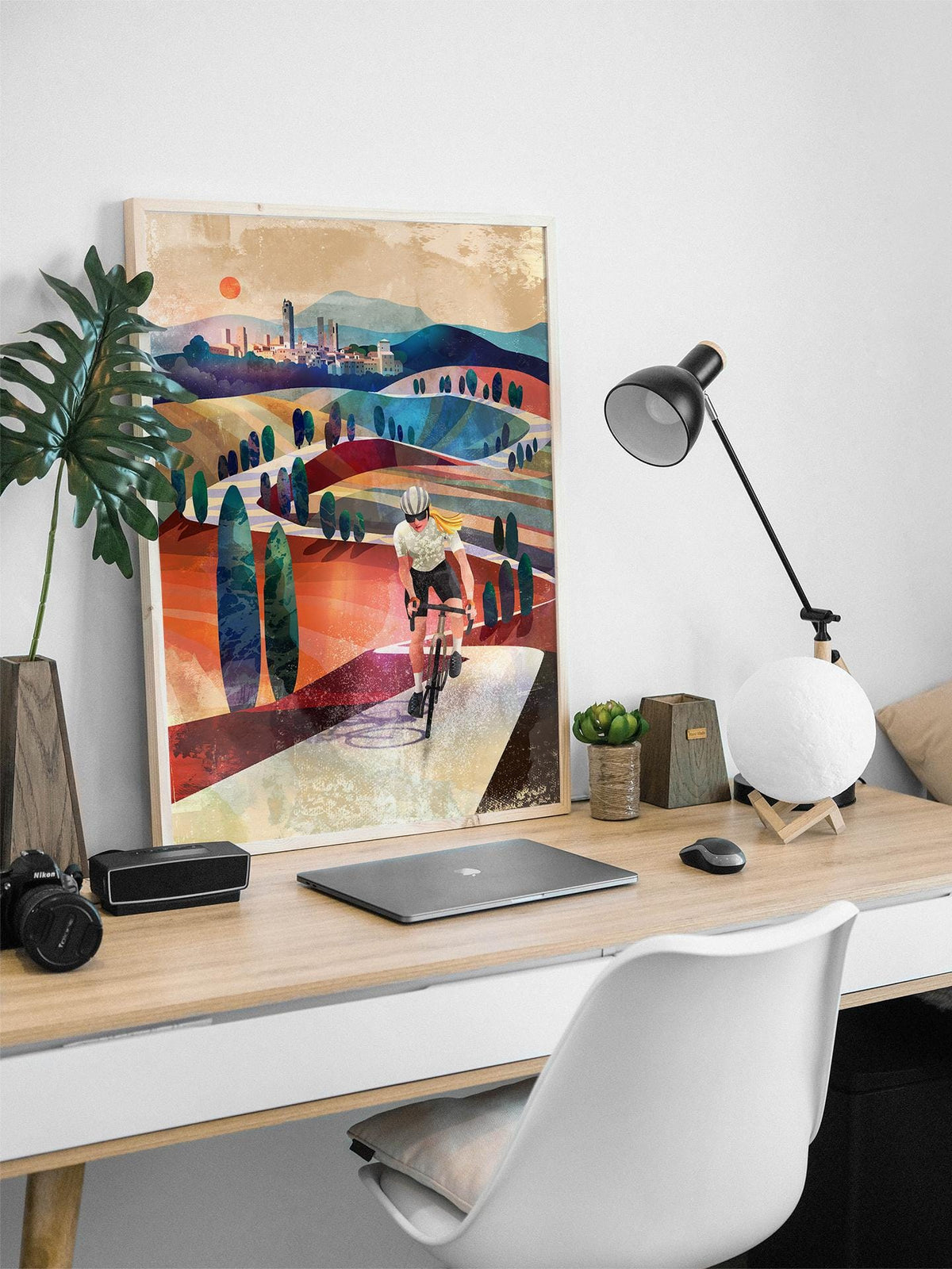 Woman Cycling in Tuscany | Italy Art Print.