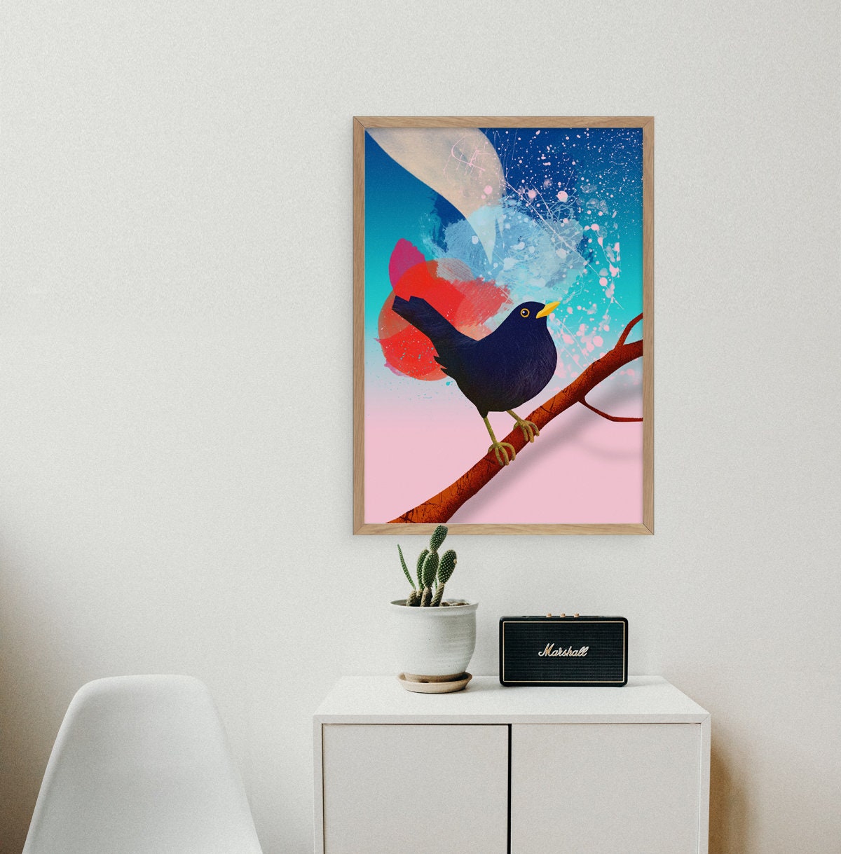Common Blackbird Art Print | Illustrated Bird Wall Art.
