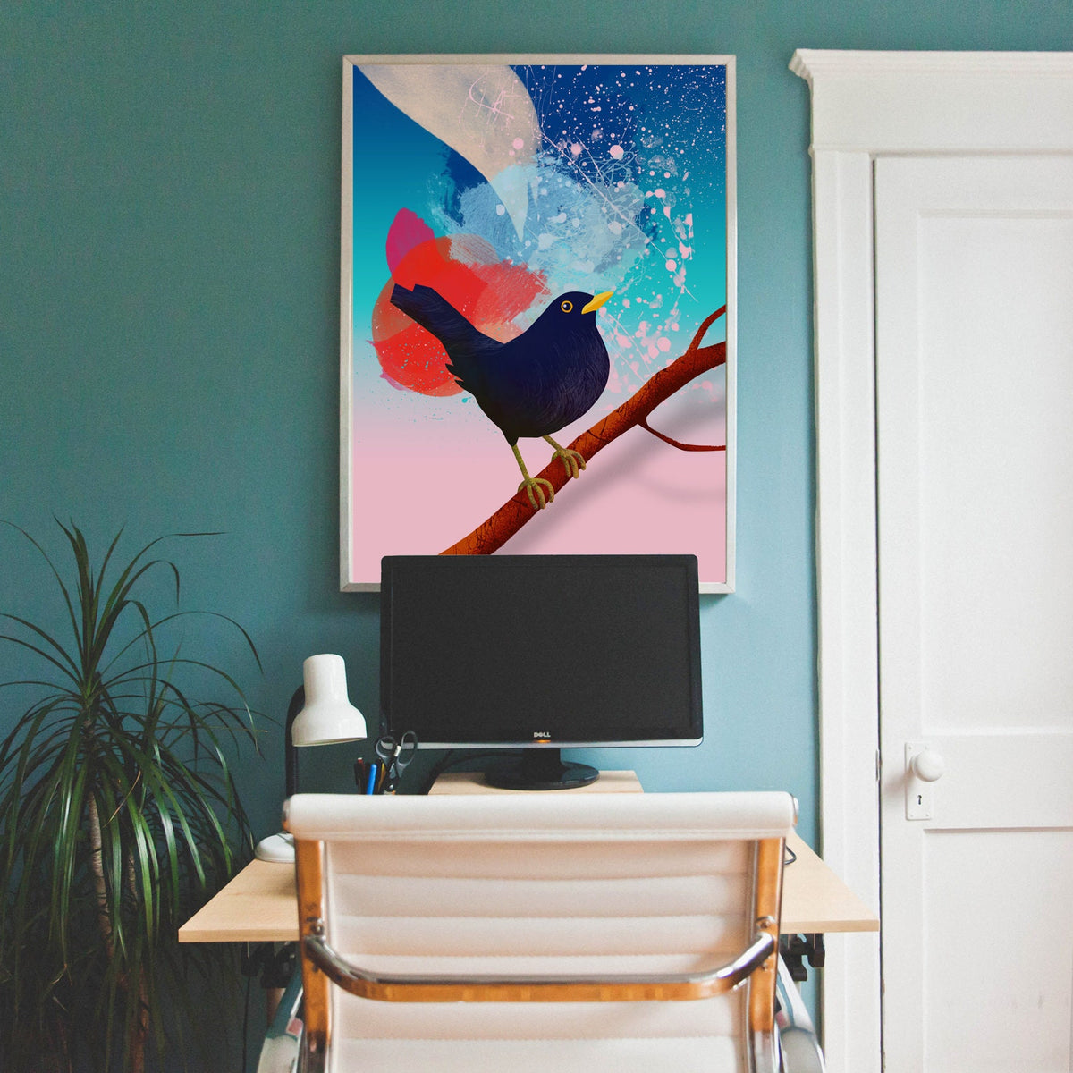 Common Blackbird Art Print | Illustrated Bird Wall Art.