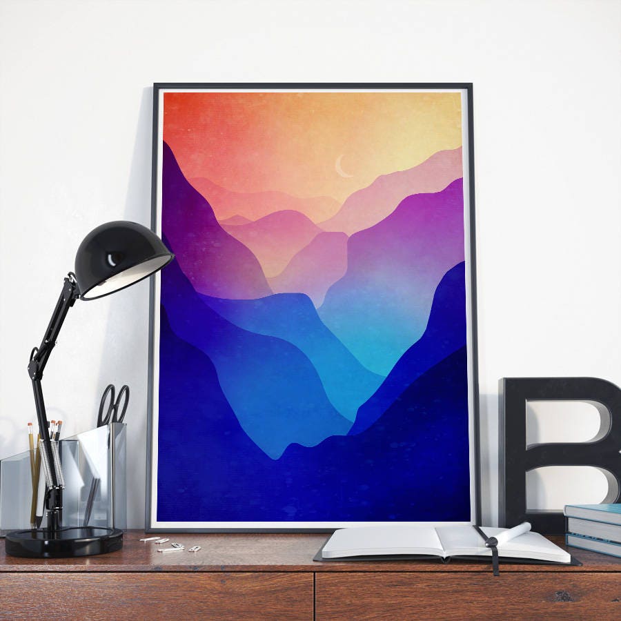 Sunset Valley Art Print | Mountain Landscape Wall Art